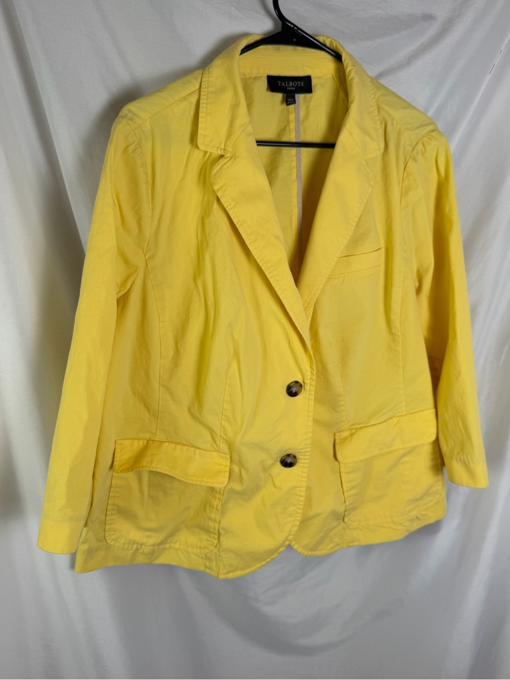 Talbots Woman Butter Yellow Cotton Blazer 14W Stretch Lightweight